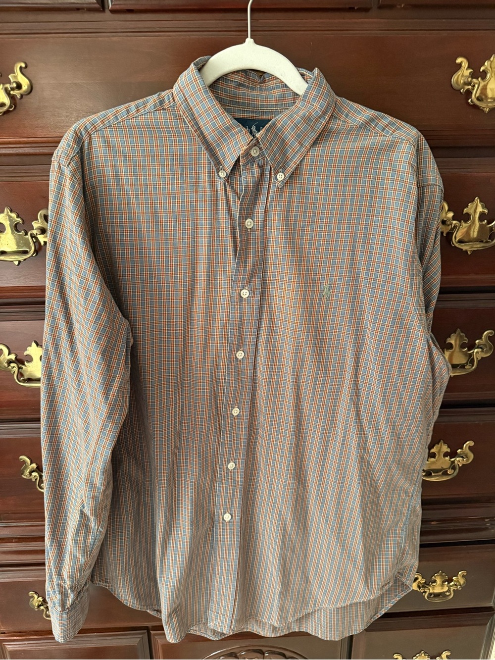 Ralph Lauren Orange and Blue Plaid Button-Down Shirt